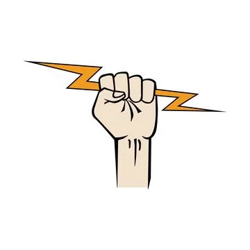 Powerful Hand Grasping Lightning Bolt Stock Illustration