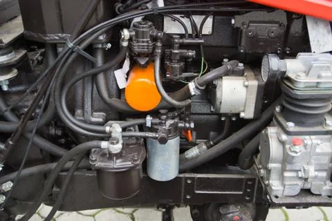 Powerful high-tech tractor or industrial harvester engine, modern design, sel Foto stock