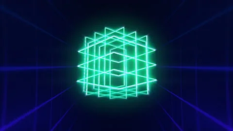 Powerful Hyper Cube Animated Floating In Zero Gravity Of Abstract 3D Space Stock Footage 153217415
