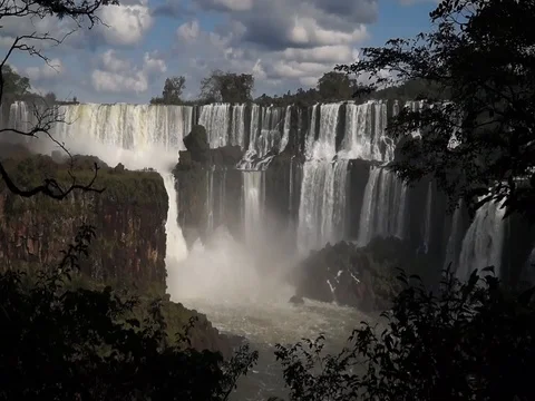 Powerful Iguazu Falls waterfall at the border between Brazil and Argentina. Stock Footage 104453142
