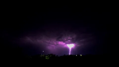 A powerful lightning bolt illuminates the horizon Stock Footage 345611231