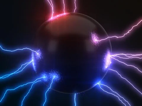 Powerful lightning strikes on sphere and makes cracks on surface of sphere. dual Stock Illustration