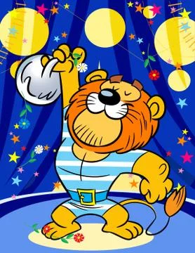 Powerful lion in the circus Stock Illustration
