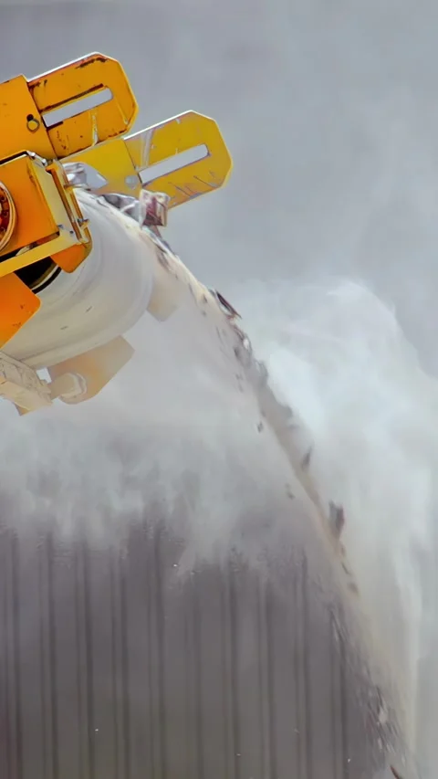 A Powerful Machine Releases a Blast of Debris into the Air, Showing Intense Stock Footage 314479143