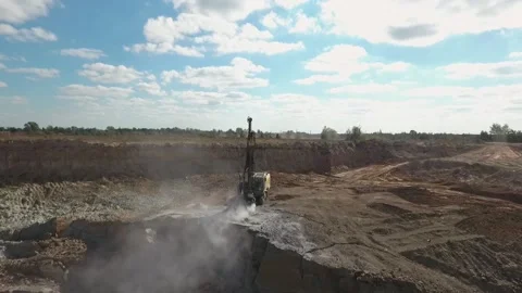 Powerful machinery in the granite quarry Stock Footage 200826386