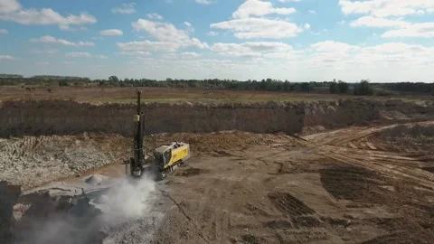 Powerful machinery in the granite quarry Stock Footage 200826446