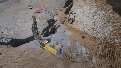 Powerful machinery in the granite quarry Stock Footage 200826525
