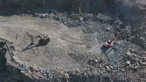 Powerful machinery in the granite quarry Stock Footage 200827889