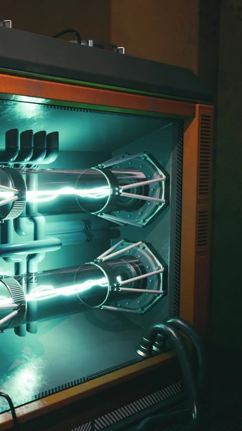 Powerful machines in a lab with glowing elements process energy Stock Footage 341040261