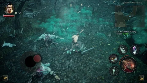 Powerful magical warrior clearing the forest area in the video game level Video stock 304713337