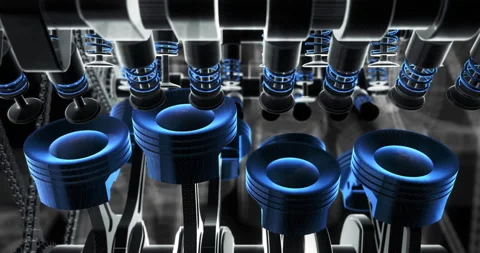 Powerful Mechanical V8 Engine Animation Inside Wireframe Car. Stock Footage 327707834