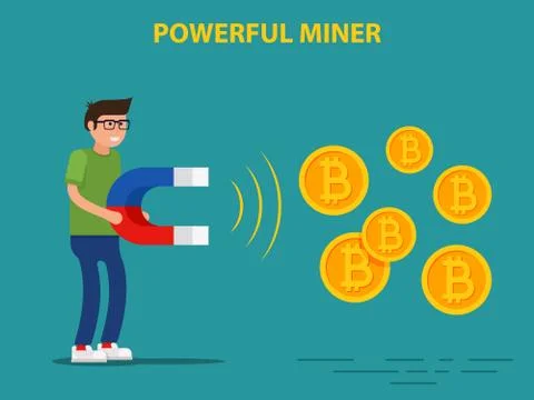 Powerful miner mining bitcoin Stock Illustration