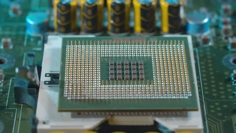 Powerful modern server computer motherboard with two processors Stock Footage 313157616