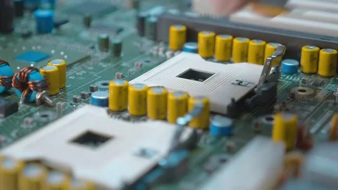 Powerful modern server computer motherboard with two processors Video stock 313158355