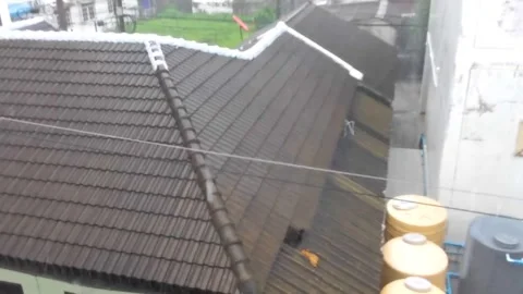 Powerful monsoon storm causing tropical flooding under dramatic night skies.. Stock Footage 338426331