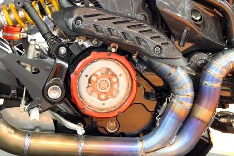 Powerful motorcycle engine close up 스톡 사진