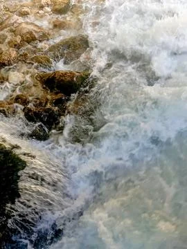 Powerful Mountain River Rapids Over Rocky Stream Stock Photos