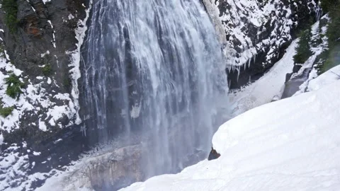 Powerful Narada Falls Waterfall in Winter, Mount Rainier National Park, Washingt Stock Footage 332143878
