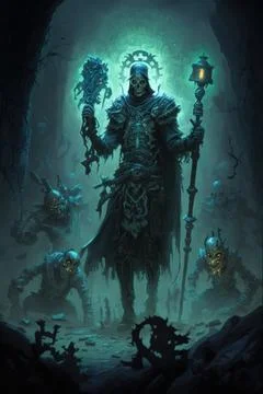 A powerful necromancer performing a dark ritual in a forgotten tomb. The Ne.. 스톡 일러스트