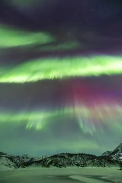 Powerful northern lights explode across the sky during an auroral substorm .. Stock Photos