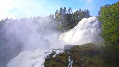 Powerful Norway Waterfall Flowing Through Forest Video stock 343258084