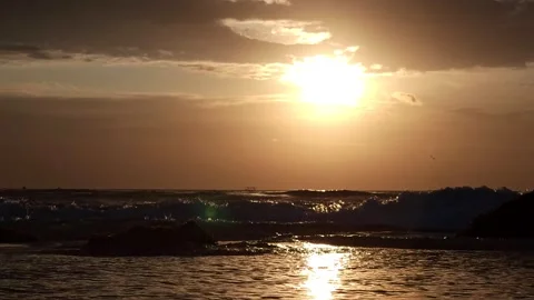 Powerful Ocean Wave Breaking at Sunset at Dreamland Beach, Bali Stock Footage 340390997