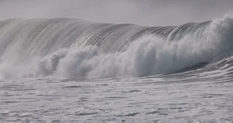 Powerful ocean wave crashing in ocean. Slow motion on storm waves Stock Footage 342030657