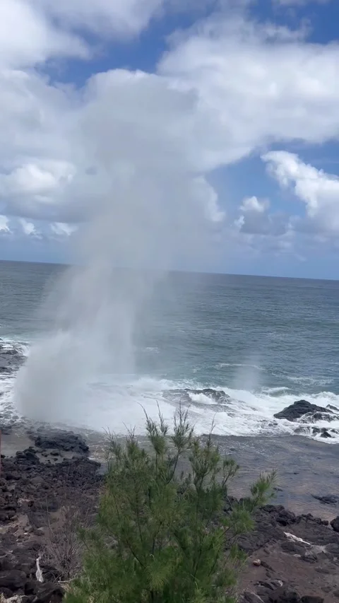 Powerful Ocean Wave Eruption at Spouting Horn Blowhole Kauai Hawaii Vídeos de archivo 331318244