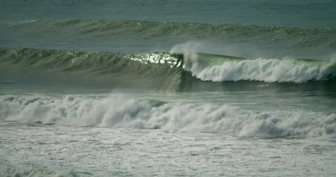 Powerful ocean waves breaking and splashing with foam. Atlantic coast in Stock Footage 220792983