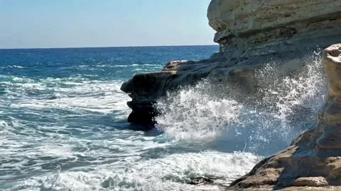 Powerful Ocean Waves Crash Against Coastal Cliffs Stock Footage 305659837