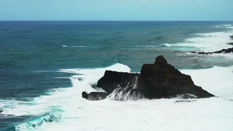 Powerful Ocean Waves Crash Against Rocky Coastline Stock Footage 334593813