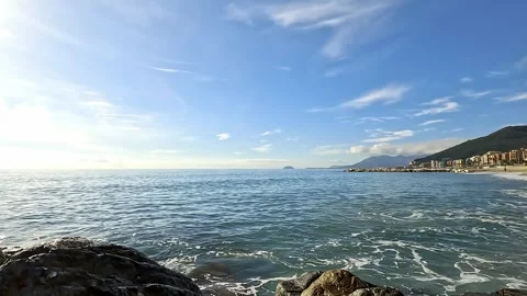 Powerful Ocean Waves Crashing Against Rugged Coastal Rocks Video stock 329647989