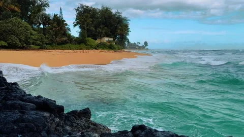Powerful Ocean Waves Crashing on the Beach | Dramatic 4K Footage Kauai Hawaii Stock Footage 307169925