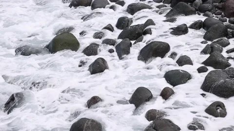 Powerful ocean waves crashing at black rocks. 4K. Stock Footage 200830933