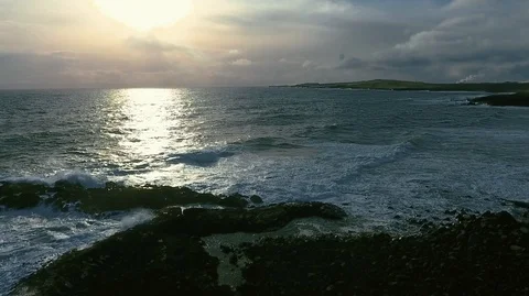 Powerful ocean waves crashing on the rocks in the western part of Iceland in the Stock Footage 120000612