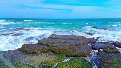 Powerful Ocean Waves Crashing on Rocks with Splash in Slow Motion Stock Footage 315761701