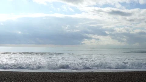 Powerful Ocean Waves Crashing on Sand Coast Stock Footage 307909237