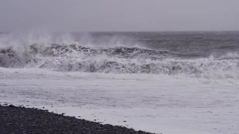 Powerful ocean waves in Iceland. The waves of the Atlantic Ocean. Stock Footage 308013357