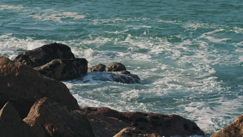 Powerful ocean waves near the coast in the Atlantic Ocean. Stock Footage 130628472