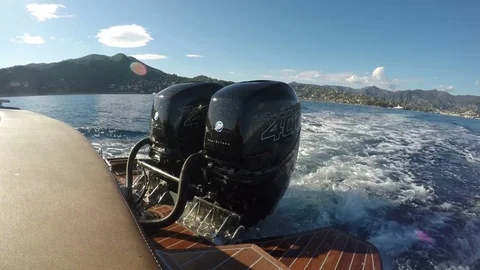 Powerful outboard engines on a rib Stock Footage 71004691