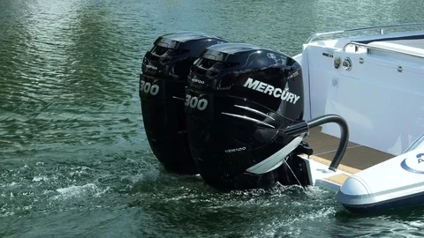 Powerful outboard engines on a RIB Stock Footage 74181401