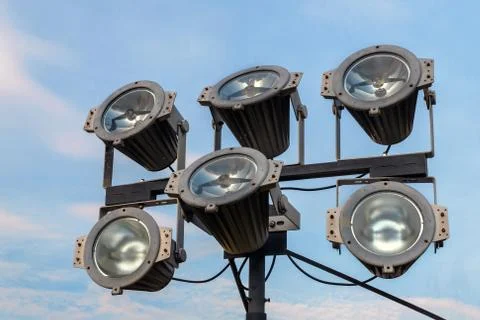 Powerful outdoor multi directional halogen flood lights for building facade i Stock Photos