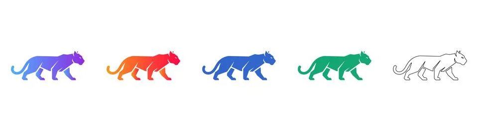 Powerful Panther Walking Icon Set Strength and Agility Symbols Stock Illustration