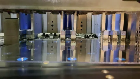 Powerful press machine tool operates at production plant Stock Footage 234319096