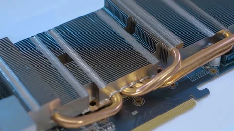Powerful radiator with copper tubes for cooling the computer video card Stock Footage 268915211