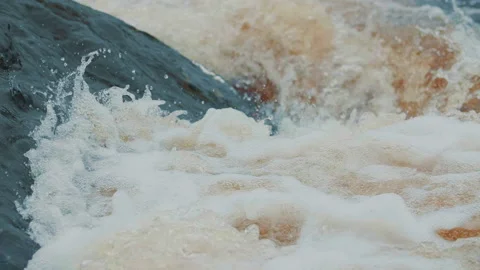 Powerful raging river flow. Extreme steep river threshold. Stock Footage 157371128