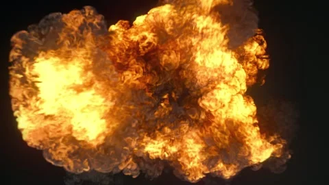 A powerful, realistic 3D explosion against a black background Stock Footage 329968799