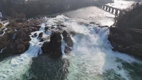 Powerful Rhine Falls Rapids from Above Stock-Footage 335618367