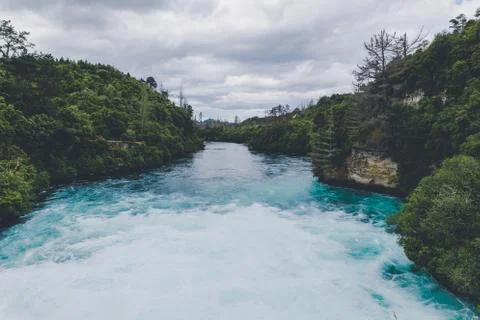 Powerful river flow at Huka falls in Taupo, New Zealand Stock Photos