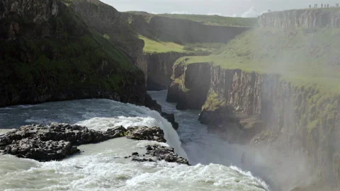Powerful river flow into steep canyon Stock Footage 318968652